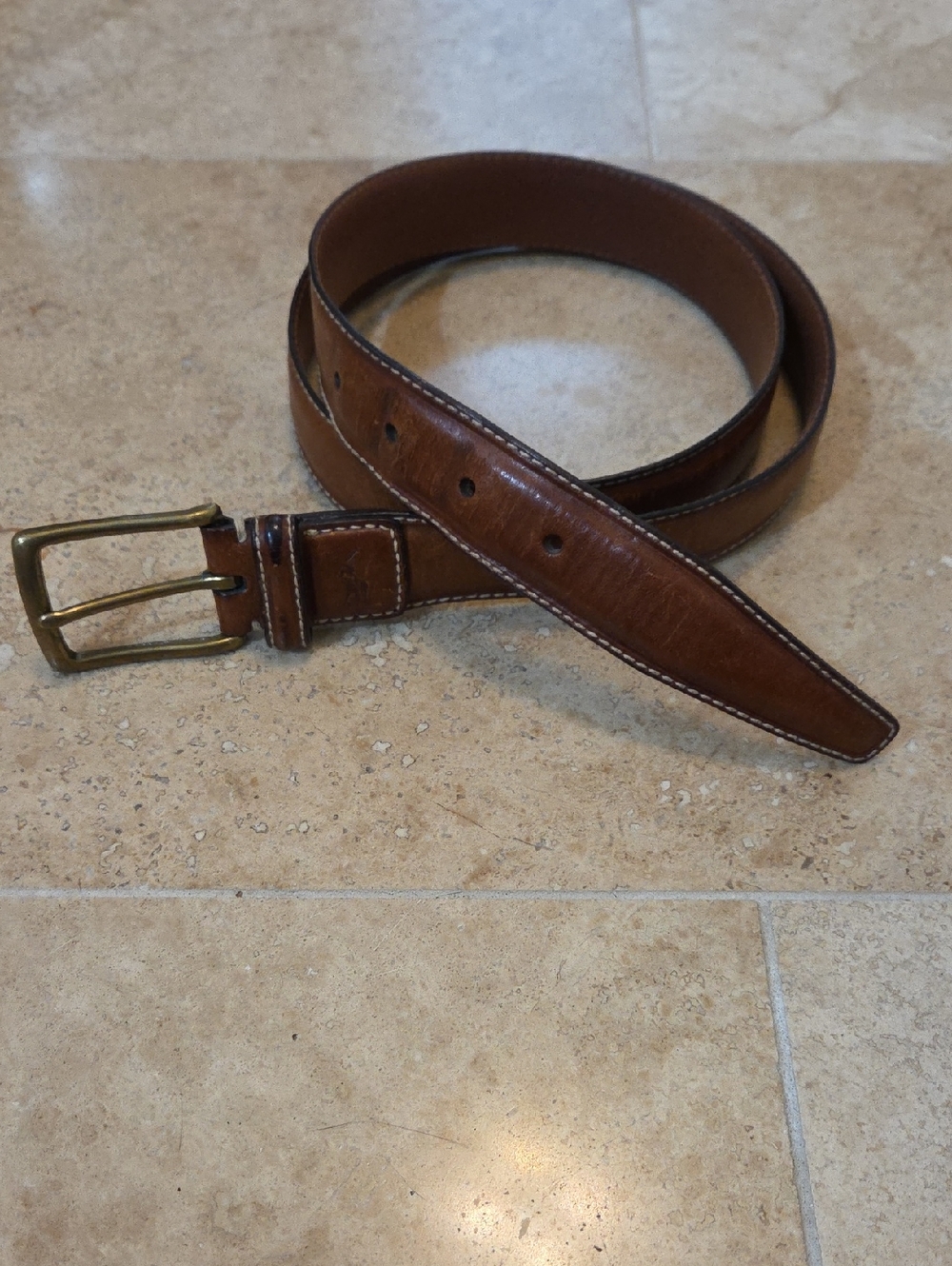 MEN'S POLO RALPH LAUREN CLASSIC PONY BROWN LEATHER BELT SOLID BRASS BUCKLE - Picture 11 of 12